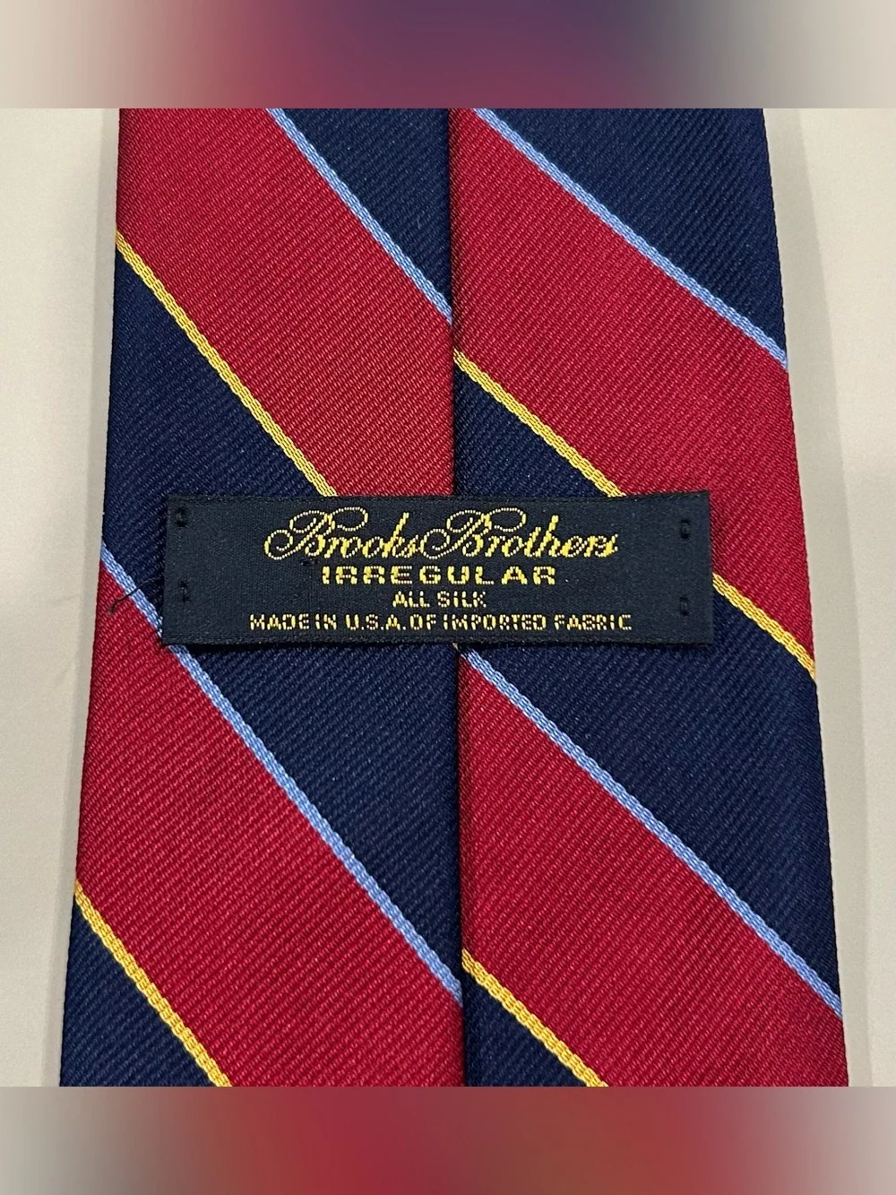 Vintage 90’s Brooks Brothers Red & Navy Stripe Tie w/ Gold Accents Made in USA